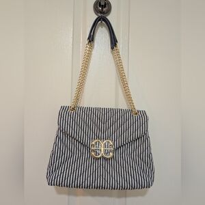 Express Striped Shoulder Bag with Gold Accents